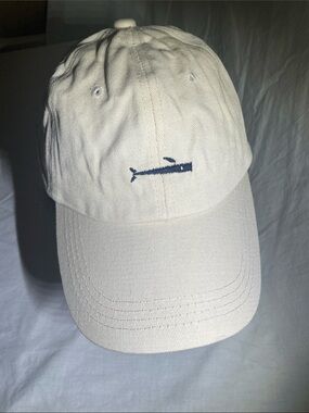 Cream Cotton Baseball Cap with Navy Whale Embroidery